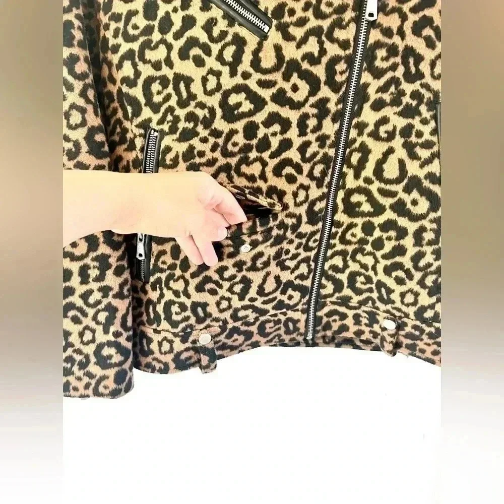 Avec Les Filles Leopard Print Full Zip Moto Biker Jacket Size‎ Small